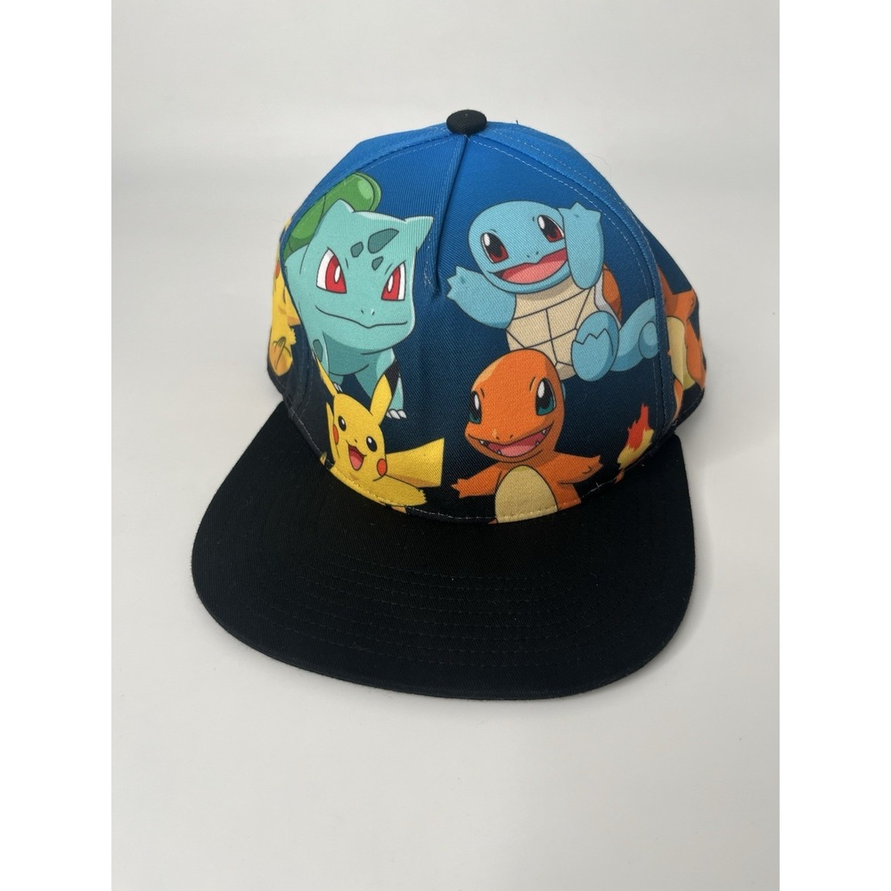 Pokemon  Nintendo Blue Snapback Hat Pikachu Squirtle More Wrap Around Print